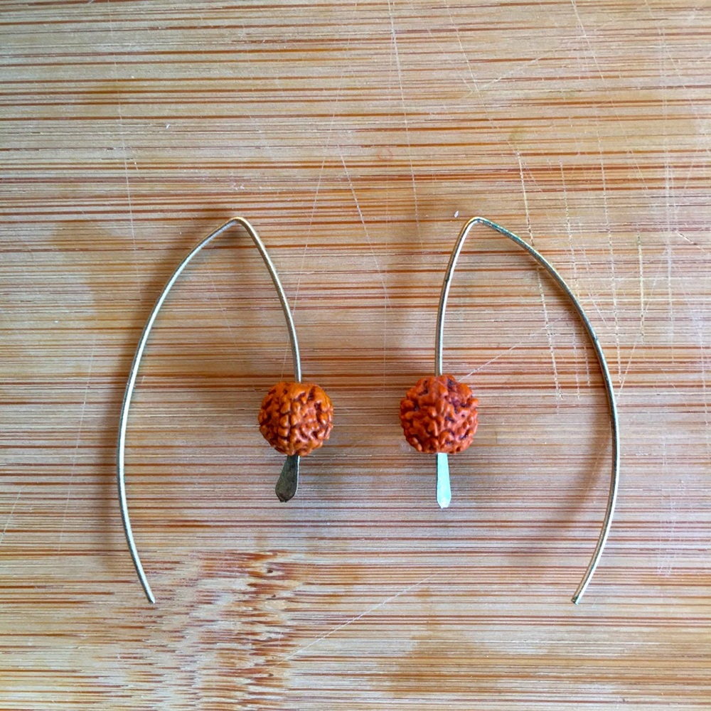 Rudraksha Bead and brass Earrings